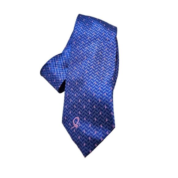 Wilson & Bow Breast Cancer Awareness Neck Tie, Blue, Silk,  NWT - Picture 5 of 7